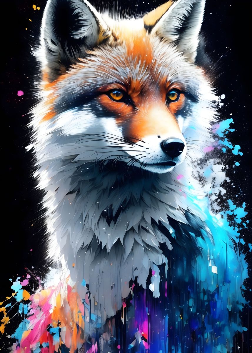 'Red and White Fox Portrait' Poster by A J RILEY | Displate