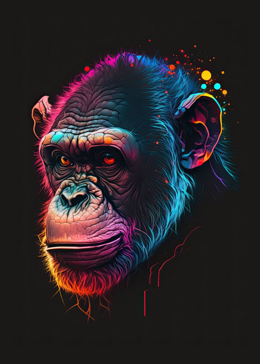 'Chimpanzee Neon Art' Poster by Reinhard Reschner | Displate