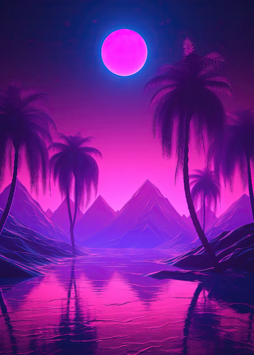 'Dreamy Synthwave Horizons' Poster by MulletMonkey | Displate