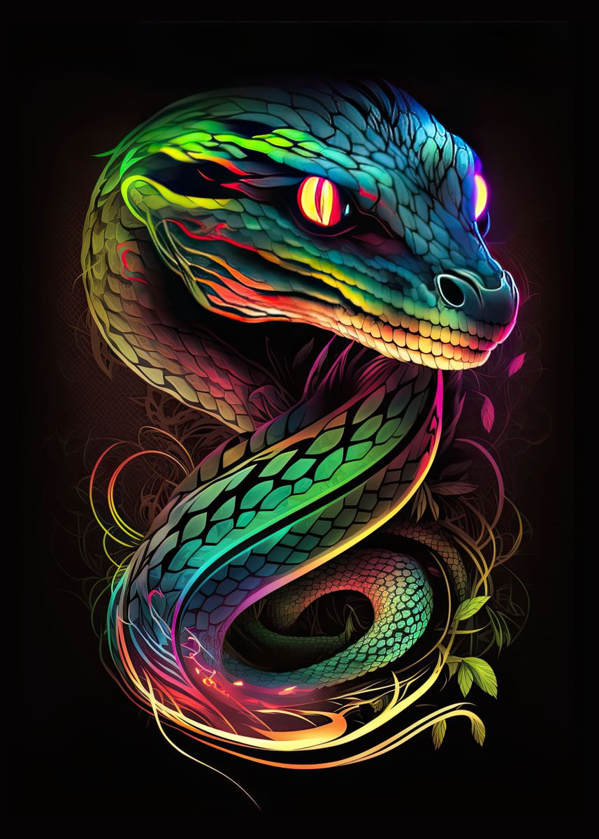 'Snake Neon Art' Poster, picture, metal print, paint by Reinhard ...