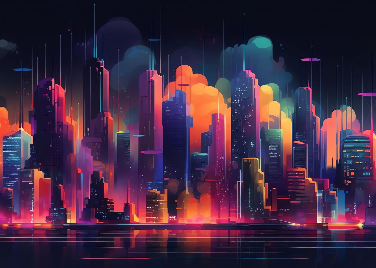 'Retro Cybercity' Poster by Examm Studios | Displate