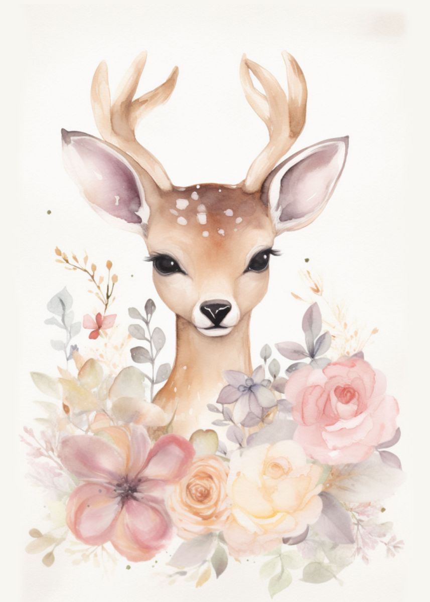 'watercolor Deer' Poster, Picture, Metal Print, Paint By Sambel Pedes 