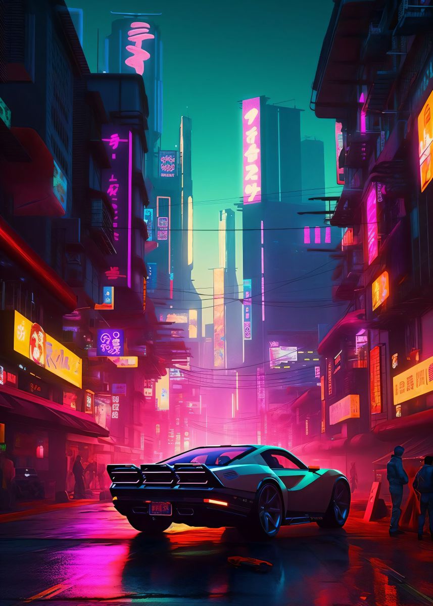 'cyberpunk Tokyo Car' Poster, Picture, Metal Print, Paint By Vincent 