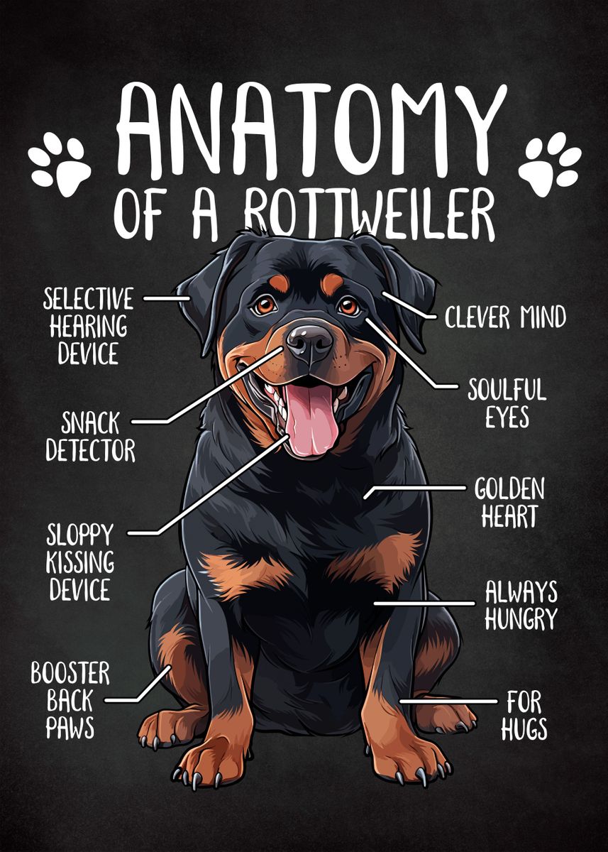 'Anatomy of a Rottweiler' Poster, picture, metal print, paint by