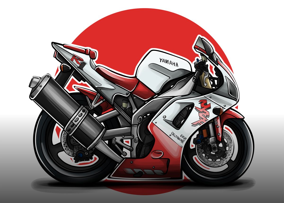 'CLASSIC YAMAHA R1 CARTOON' Poster by Flux Lab | Displate