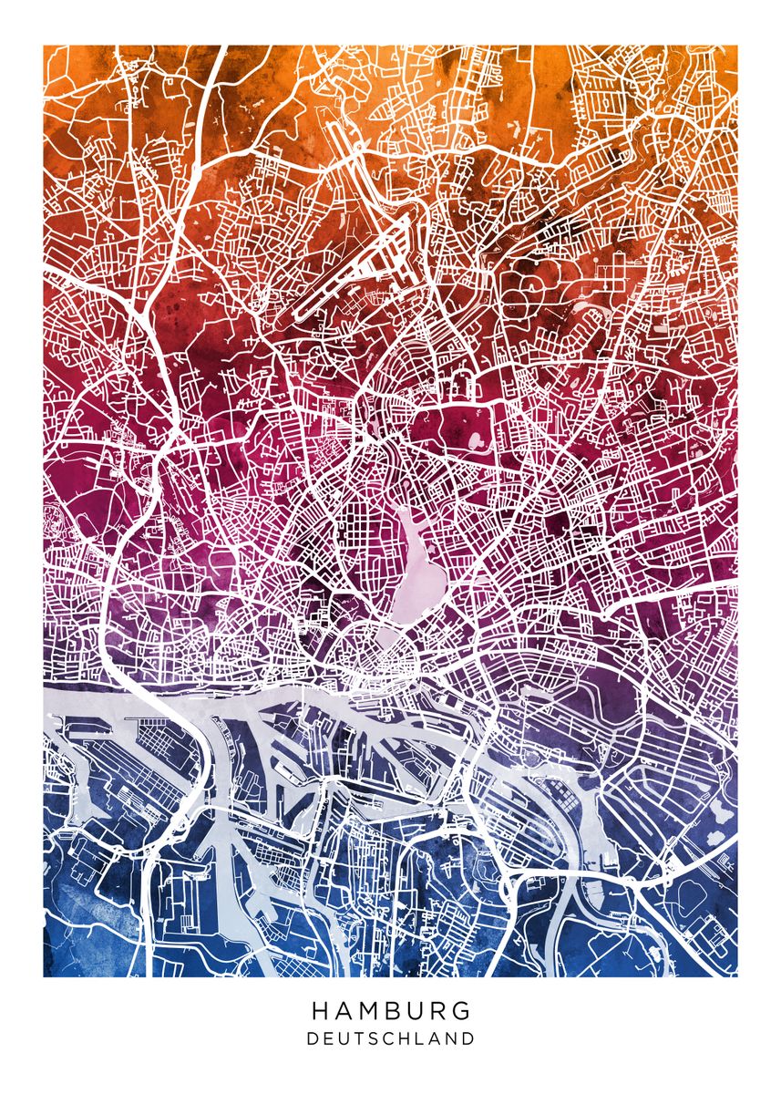 'Hamburg Germany Map' Poster, picture, metal print, paint by Michael ...