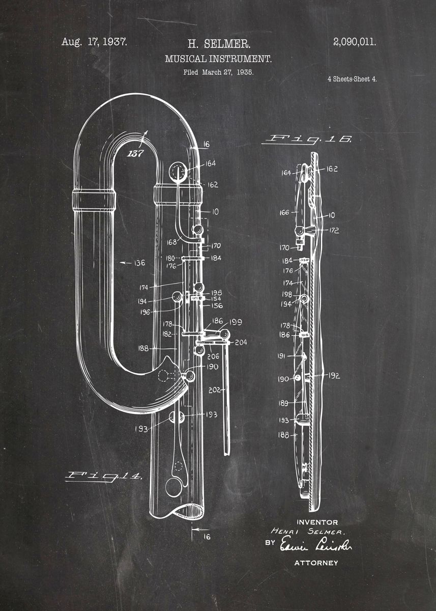 'musical instrument patent' Poster, picture, metal print, paint by ...