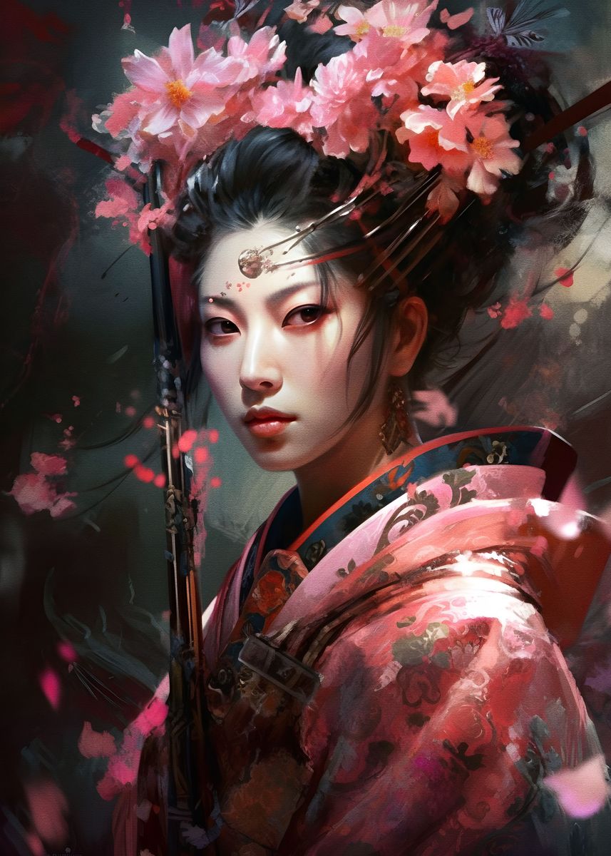 'Geisha japanese' Poster, picture, metal print, paint by Elz art | Displate