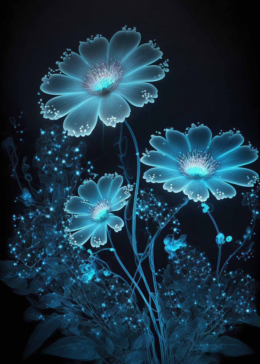 'Blue flowers' Poster, picture, metal print, paint by Sohail Rees ...