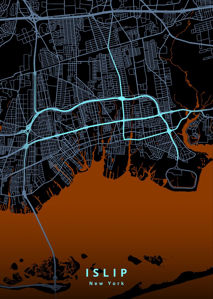 'Islip NY Map' Poster, picture, metal print, paint by Deeo Displate