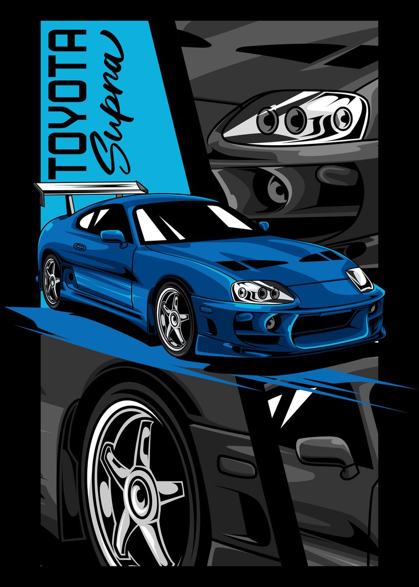 'Blue Toyota Supra' Poster, picture, metal print, paint by PowerUp ...