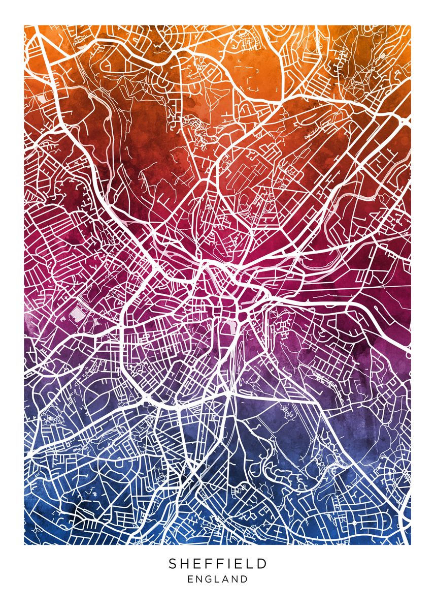 'Sheffield England Map' Poster by Michael Tompsett | Displate