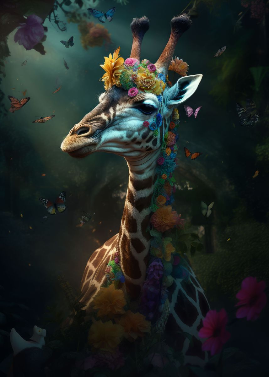 'Magical Floral Giraffe' Poster, picture, metal print, paint by ...