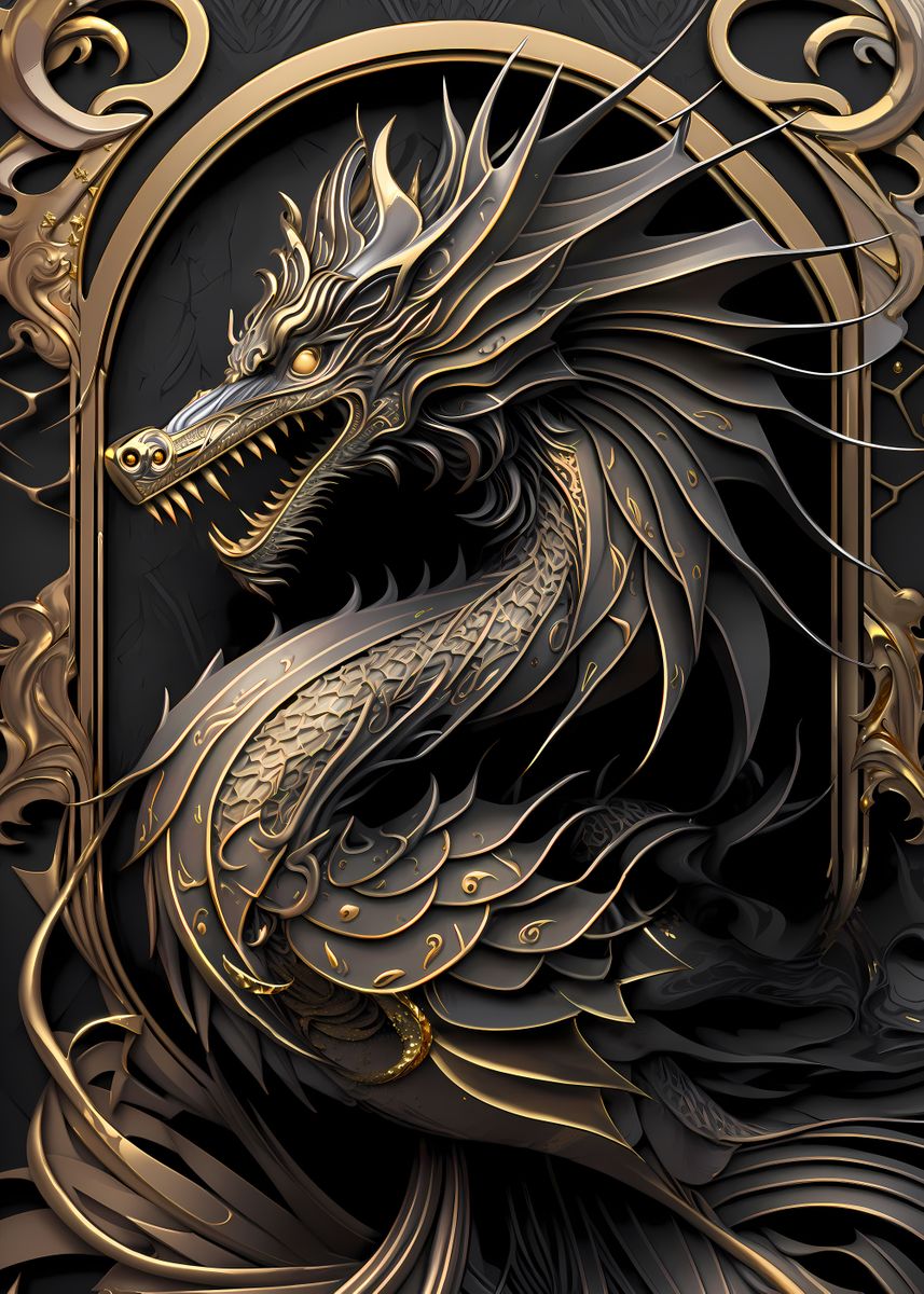 'Legendary Golden Dragon' Poster, picture, metal print, paint by Luong ...