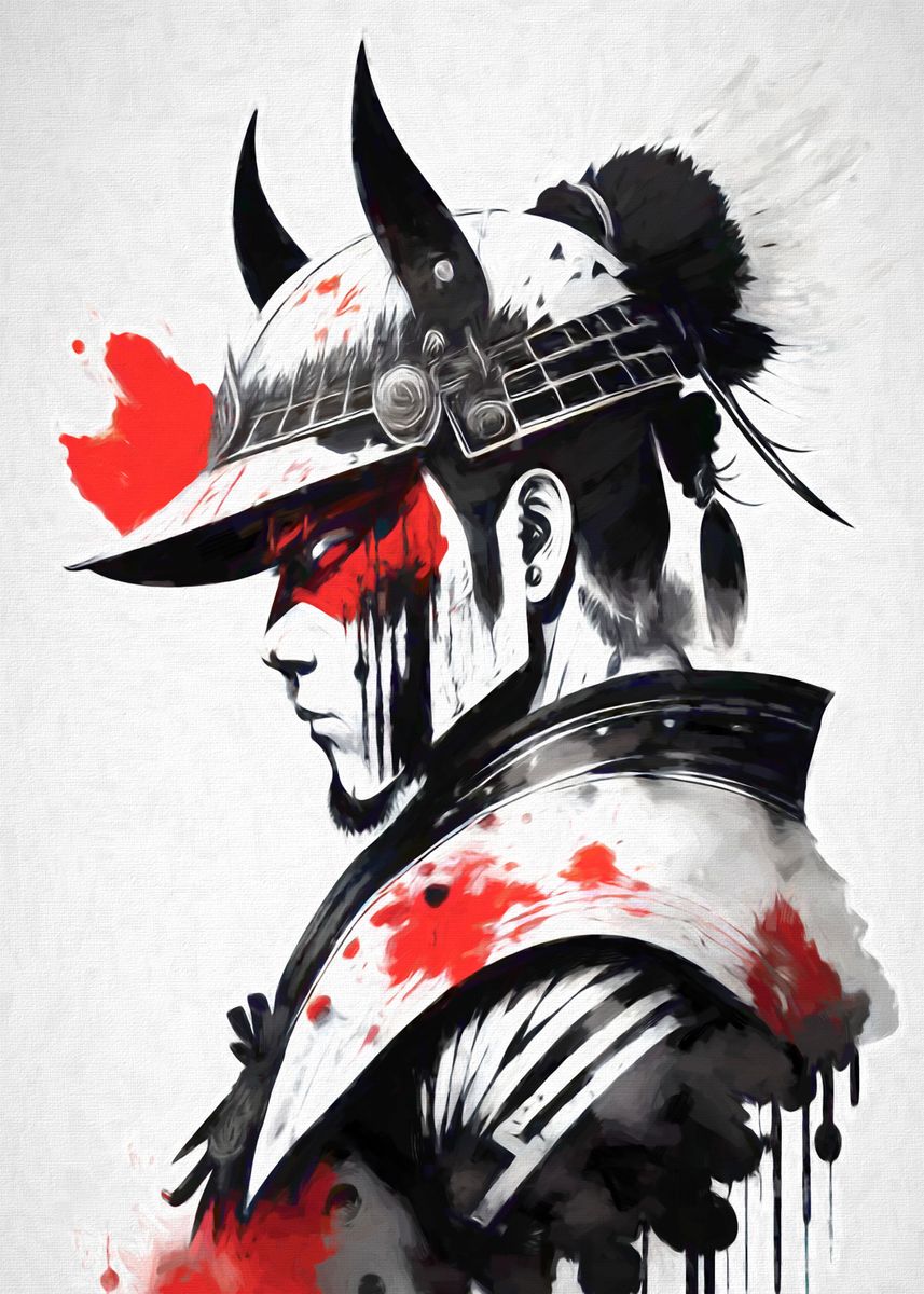 Samurai Ink Background 'Japan Ink Style Samurai' Poster, picture, metal print, paint by VOODOO ...