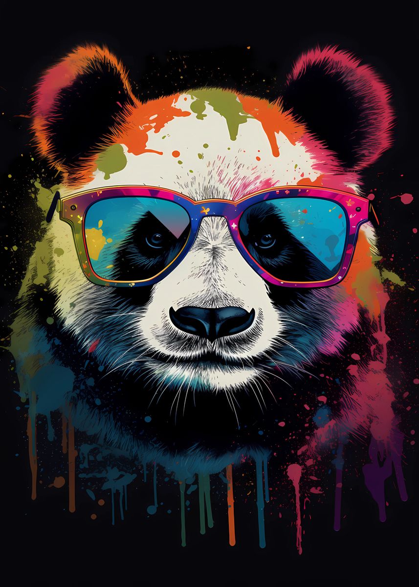 ‘Panda With Sunglasses’ Poster, picture, metal print, paint by