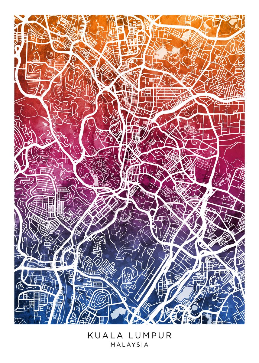 'Kuala Lumpur Malaysia Map' Poster by Michael Tompsett | Displate