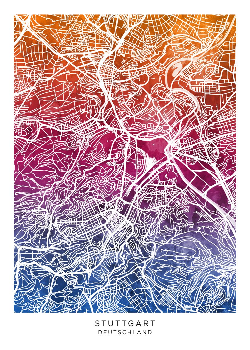 'Stuttgart Germany Map' Poster, picture, metal print, paint by Michael ...