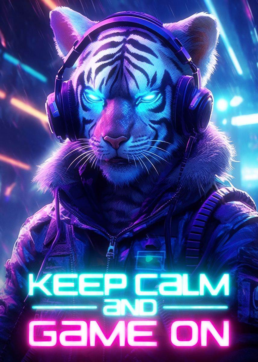 'Big Cat Gaming Game On' Poster, picture, metal print, paint by Pucaaa ...