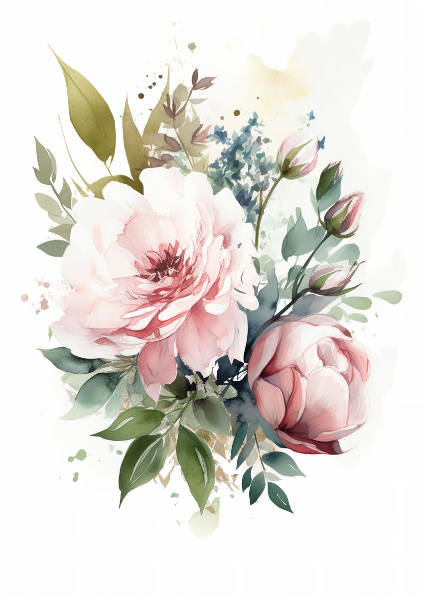 'Watercolour Flowers Art' Poster, picture, metal print, paint by ...