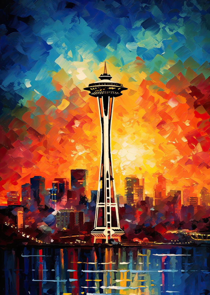 Seattle Space Needle\' Poster, | by print, pixelpainter metal paint Displate picture
