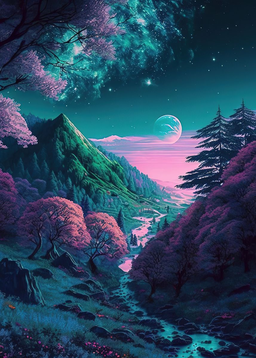 'anime landscape' Poster, picture, metal print, paint by Coral ...