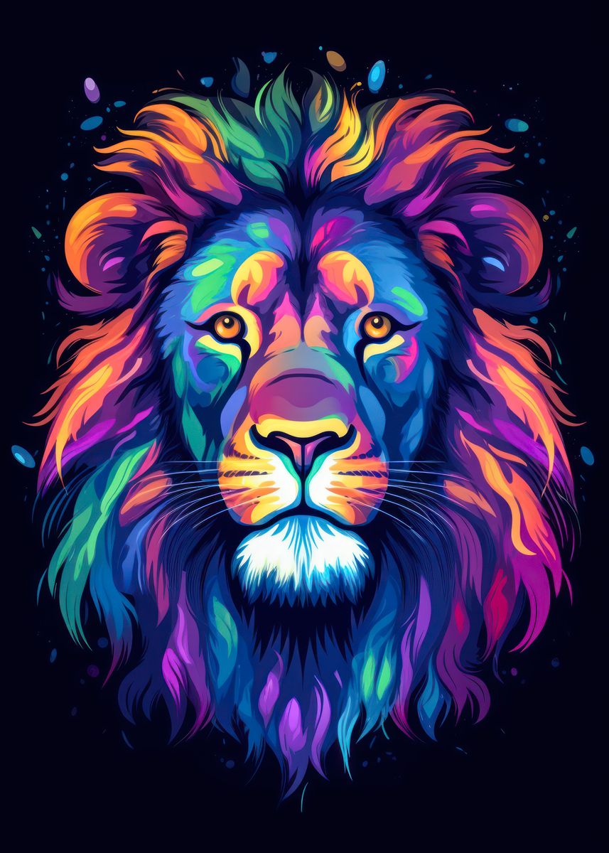 'Colourful Lion Portrait' Poster, picture, metal print, paint by ...