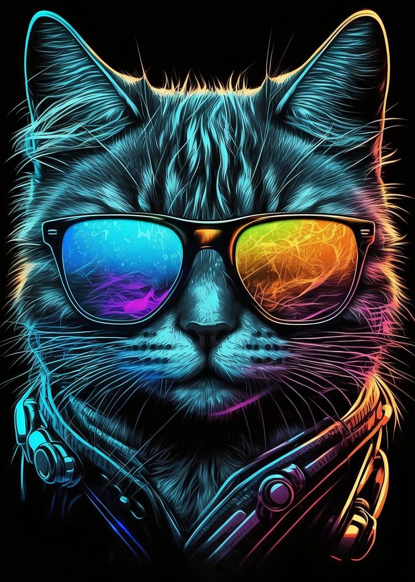 'Cool Neon Cat' Poster, picture, metal print, paint by dostiphotography ...