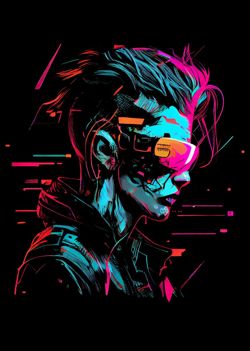 Cyberpunk woman portrait with VR headset in high quality, avatar