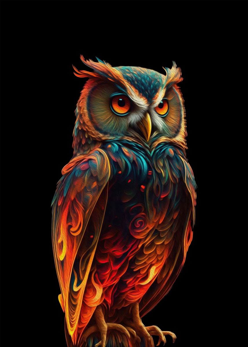 'Neon Oil Owl' Poster, picture, metal print, paint by Velvet Diamond ...