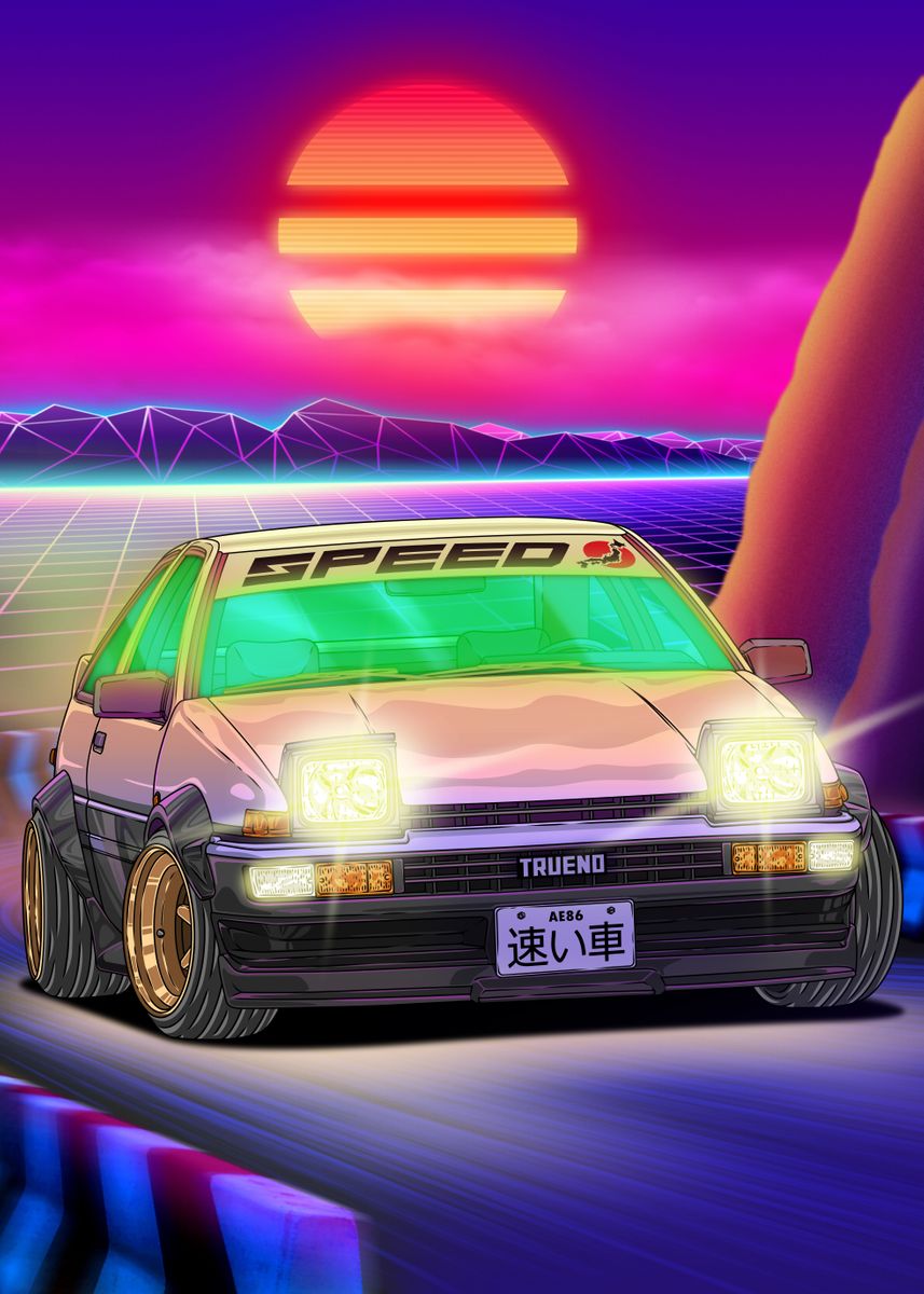 'Toyota Trueno AE86 Sunset' Poster, picture, metal print, paint by ...