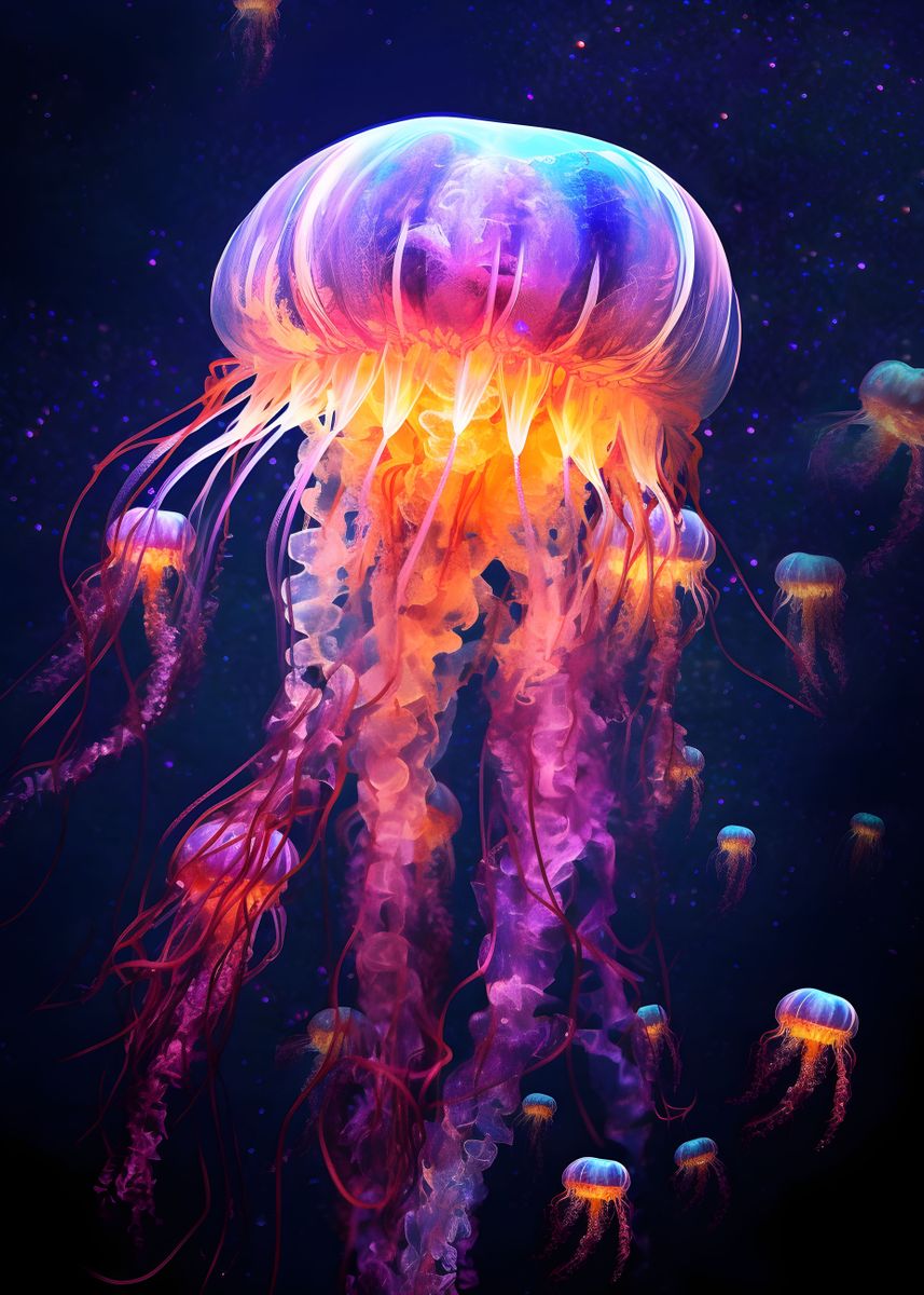 'Glowing Jellyfish' Poster, picture, metal print, paint by Delphine ...