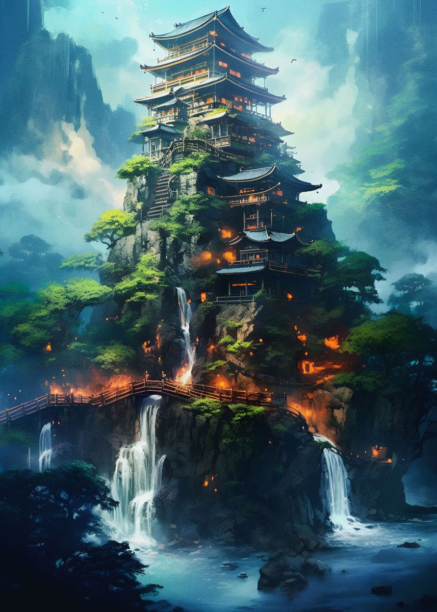 'japanese Fantasy Village' Poster, Picture, Metal Print, Paint By 