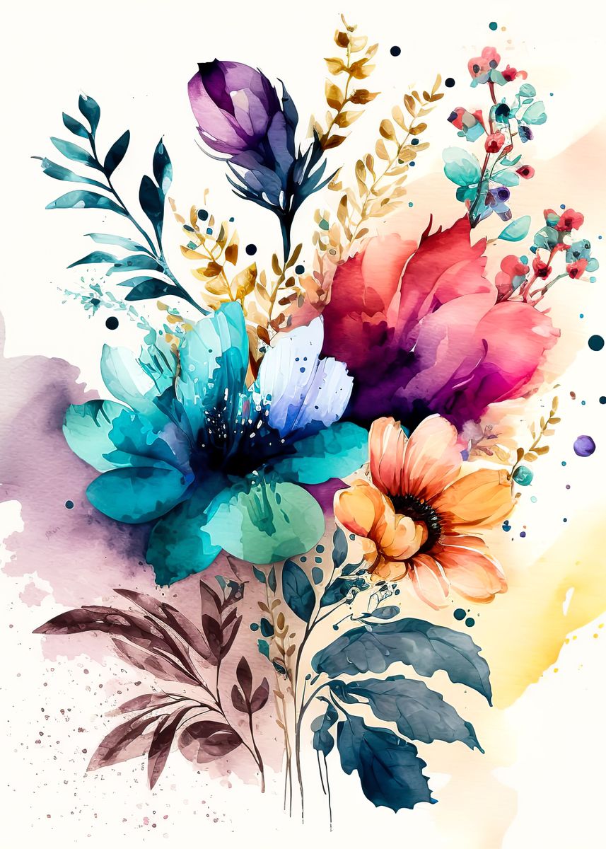 'watercolor Flowers' Poster, Picture, Metal Print, Paint By Zaydan 