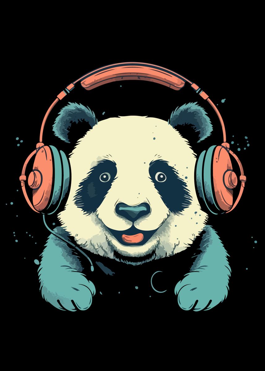 'Cute Baby Panda Headphone' Poster, picture, metal print, paint by XiKu ...