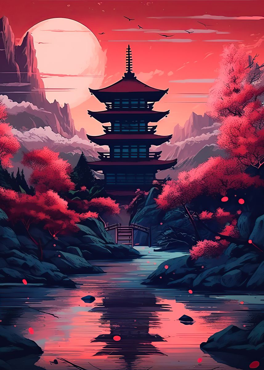 'Japanese Temple' Poster by DorthyToy | Displate