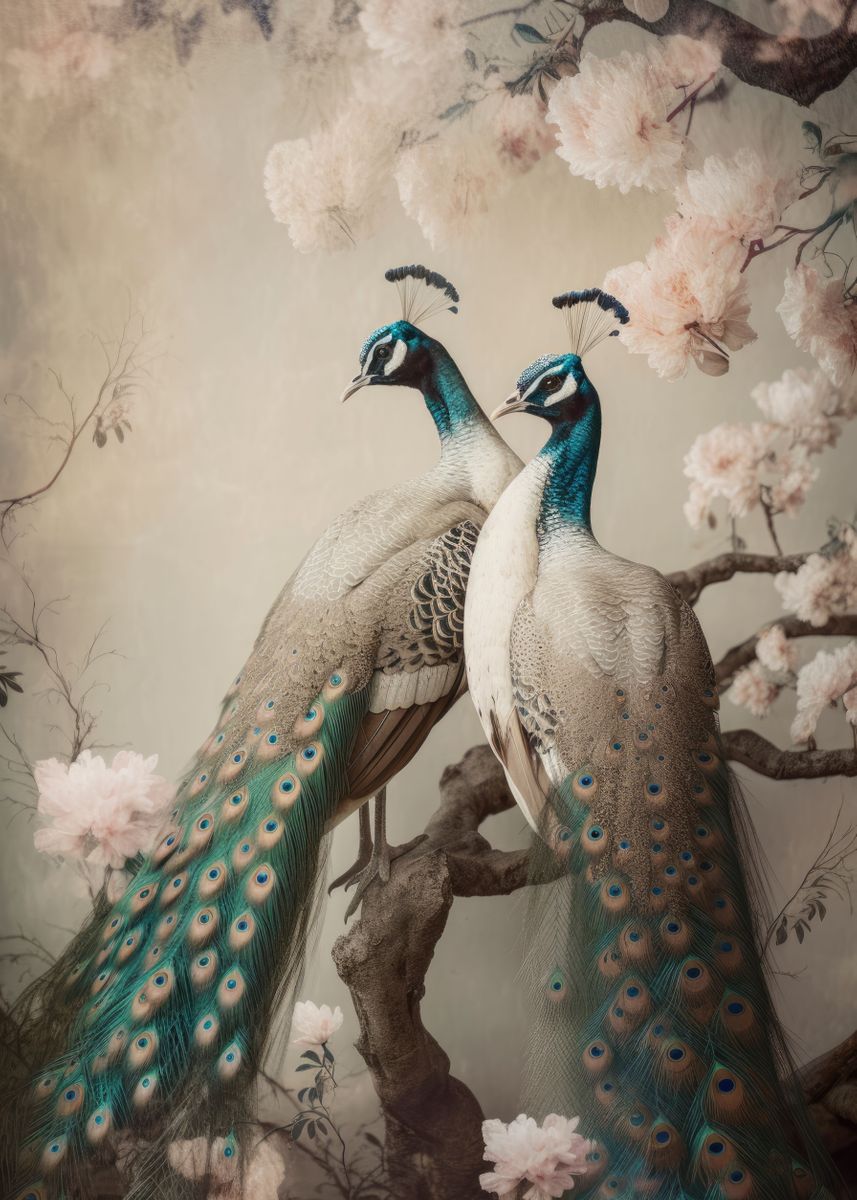 'Two peacocks still life' Poster, picture, metal print, paint by Steven ...