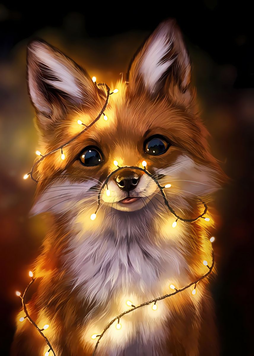 'Christmas Fox' Poster, picture, metal print, paint by Elena | Displate