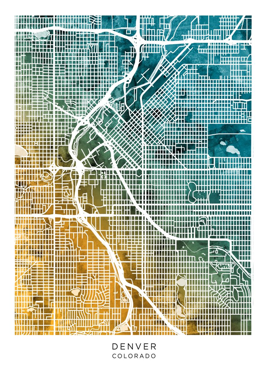 'Denver Colorado Map' Poster by Michael Tompsett Displate