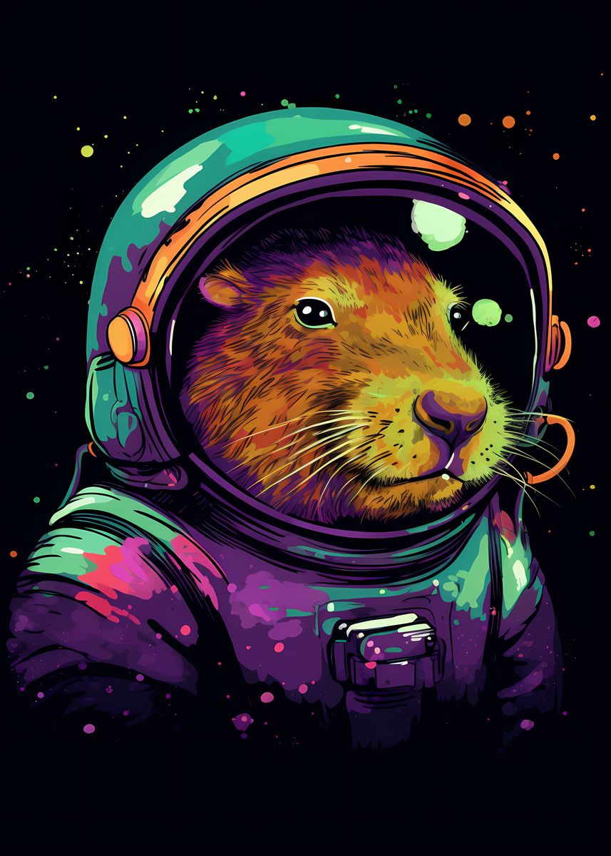 'Capybara Astronaut Galaxy' Poster, picture, metal print, paint by ...