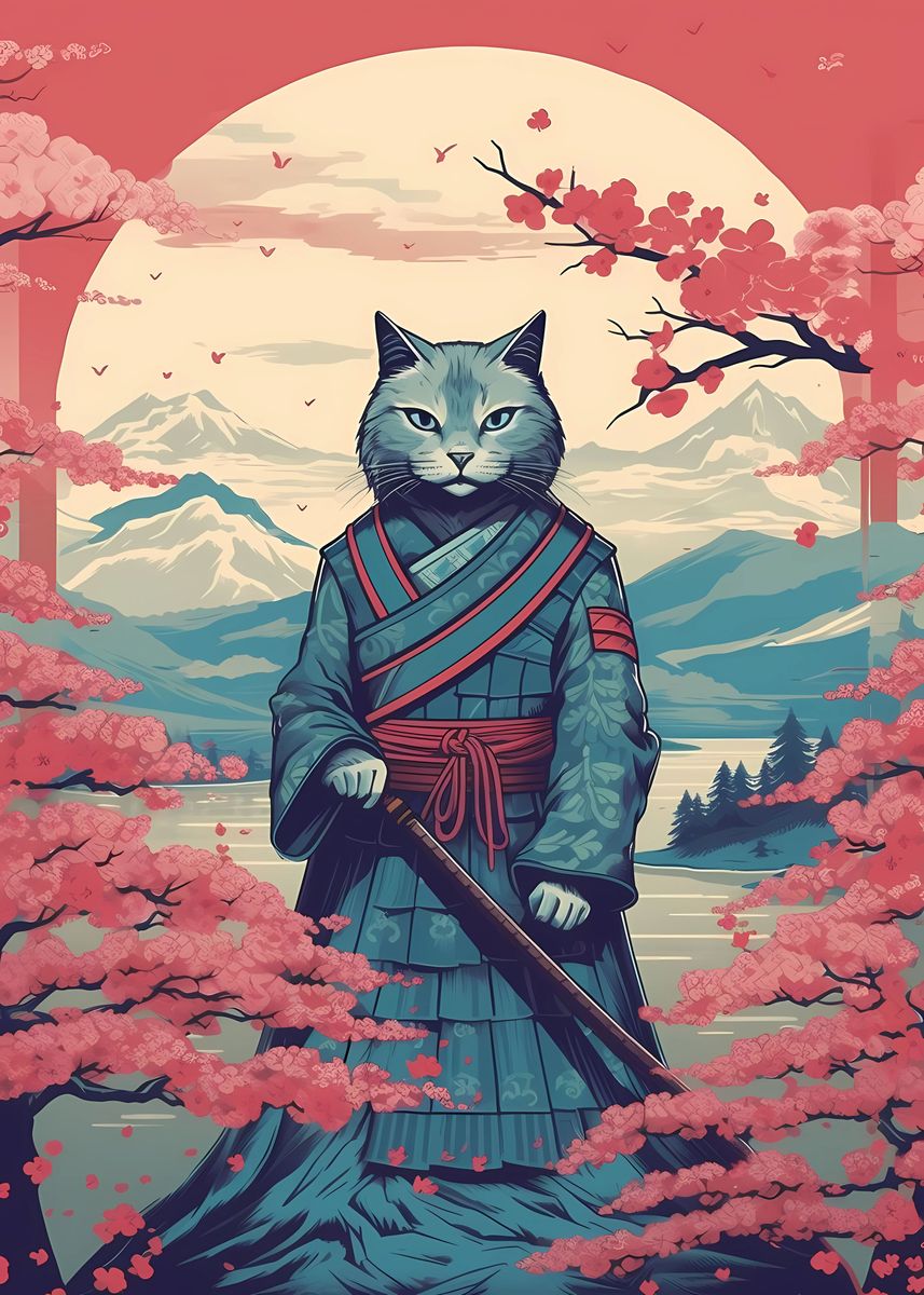 'Cat Samurai Japanese Cat S' Poster, picture, metal print, paint by ...