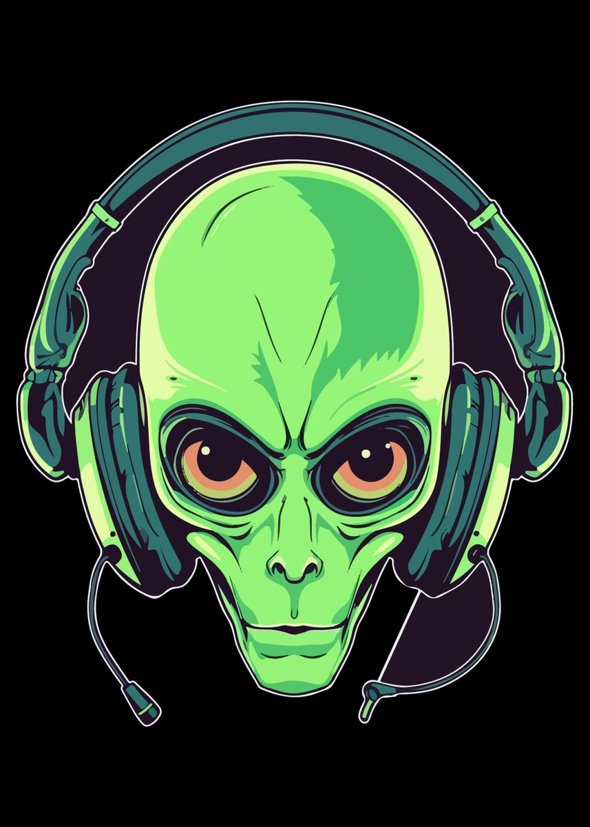 &lsquo;Alien Music Headphone&rsquo; Poster, picture, metal print, paint by XiKu