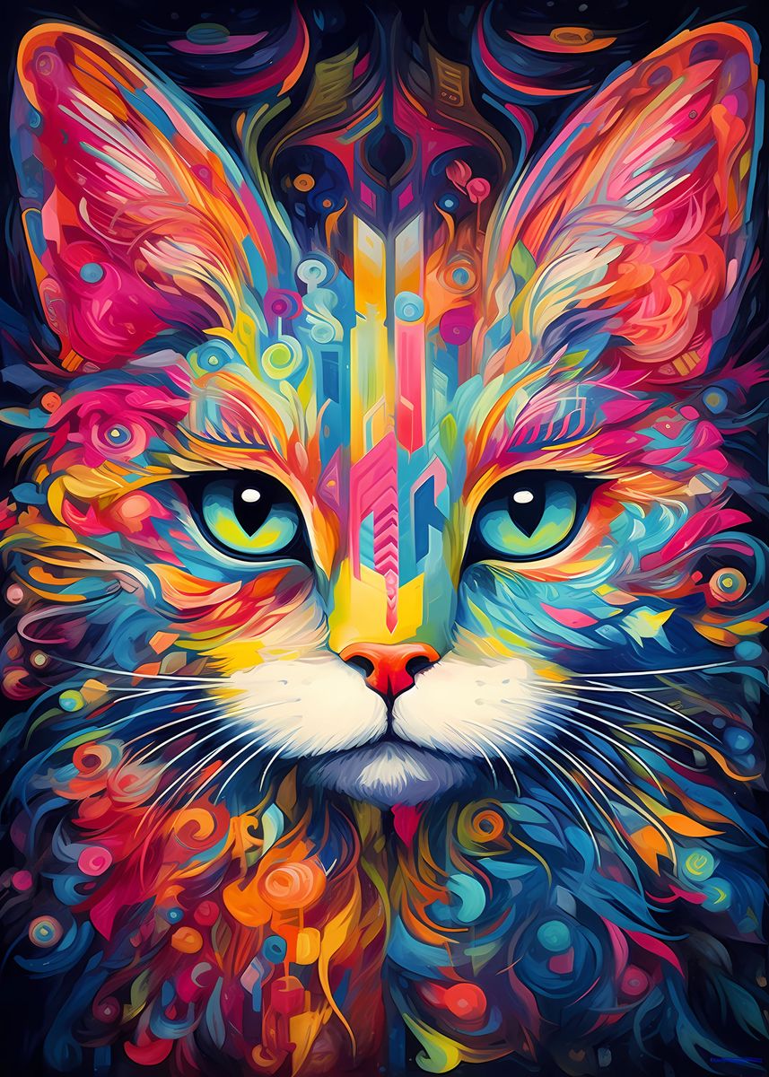 'Psychedelic Cat Abstract C' Poster, picture, metal print, paint by ...