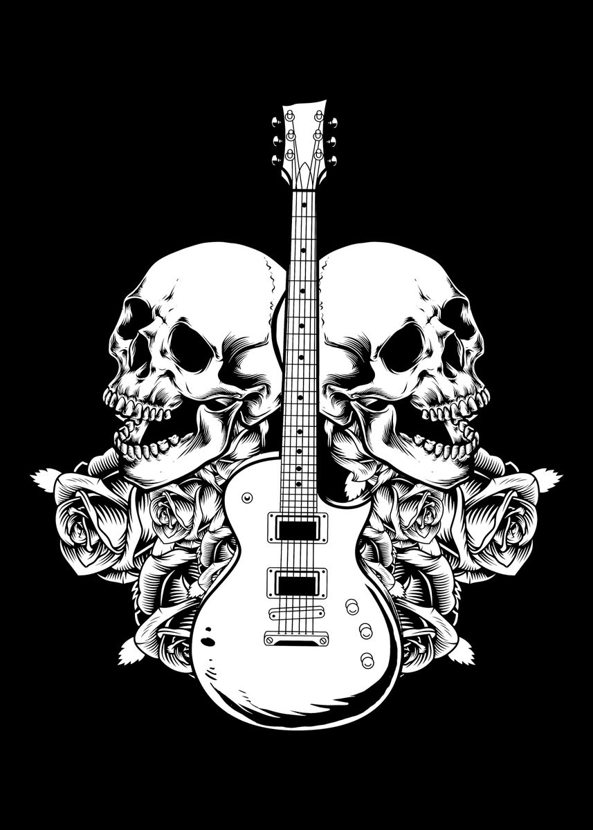 'Electric Guitar Skull' Poster, picture, metal print, paint by ...