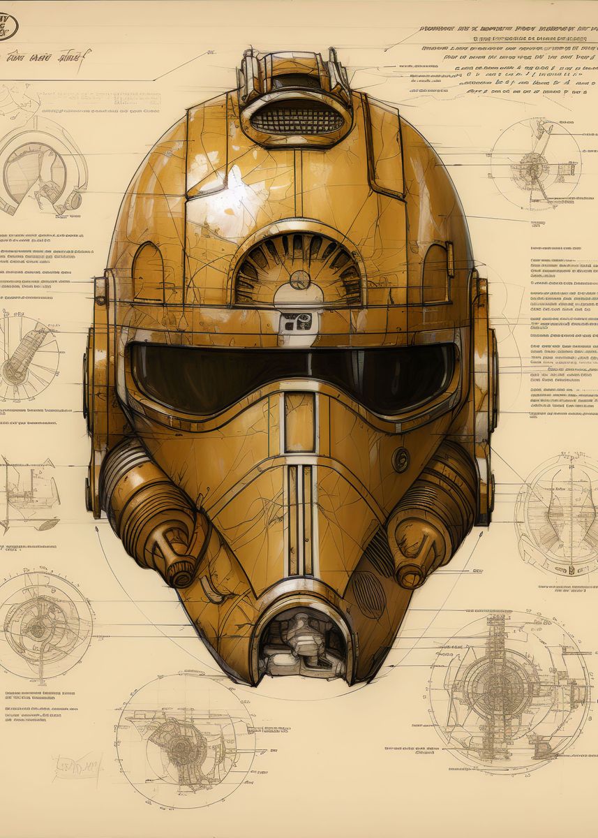 'robot helmet blueprints' Poster, picture, metal print, paint by Huevel ...