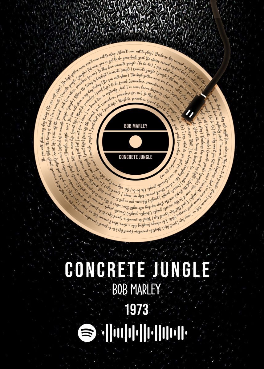 'Concrete Jungle Song Lyric' Poster, picture, metal print, paint by