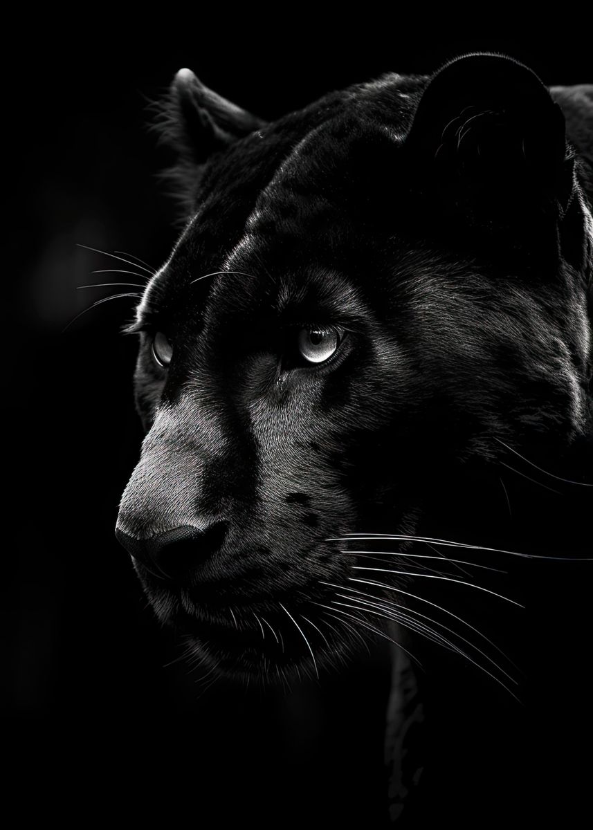 'Black panther side face' Poster, picture, metal print, paint by ...