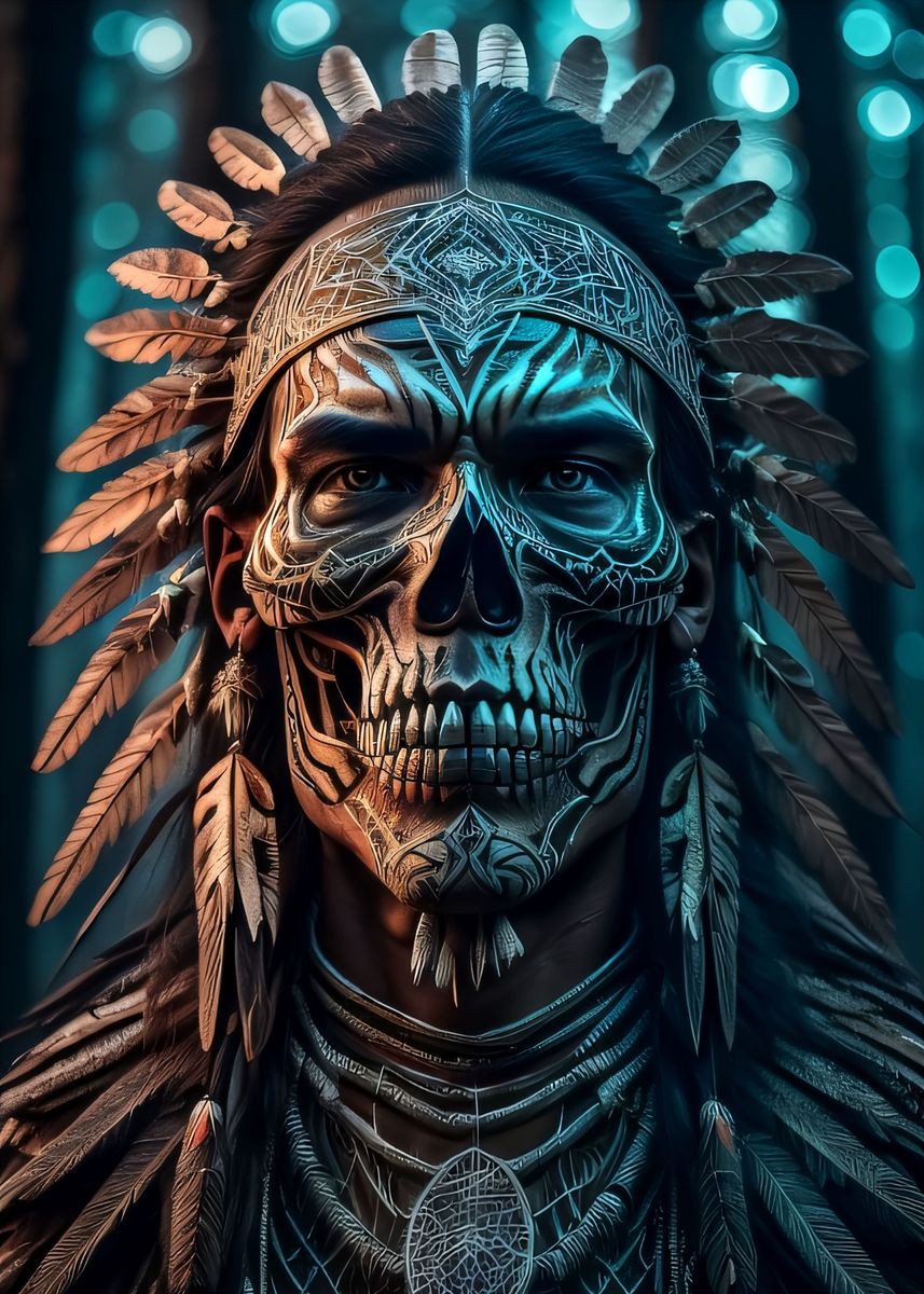 Native skull warrior' Poster, picture, metal print, paint by