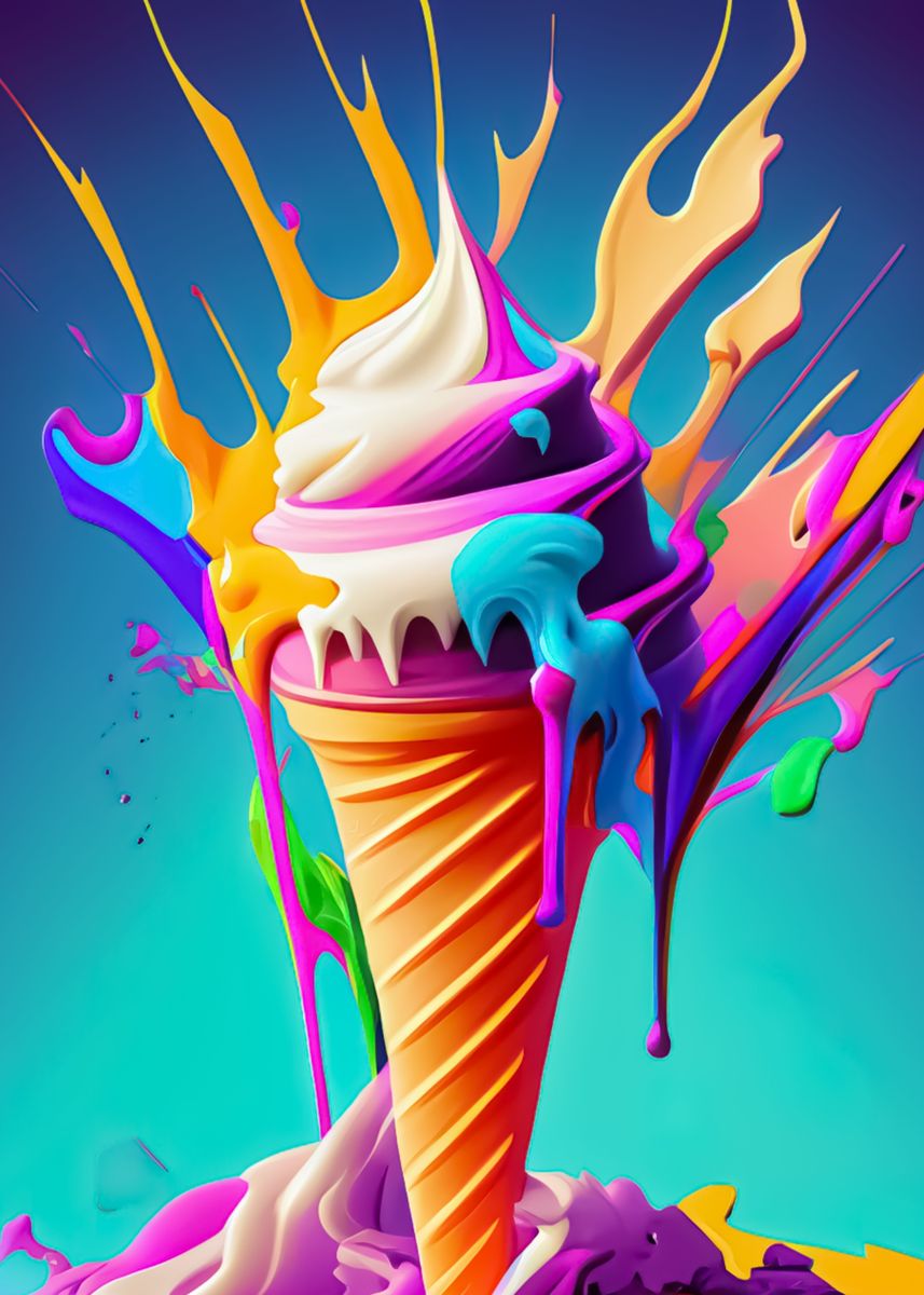 'exploding ice cream 2' Poster by Max Art | Displate