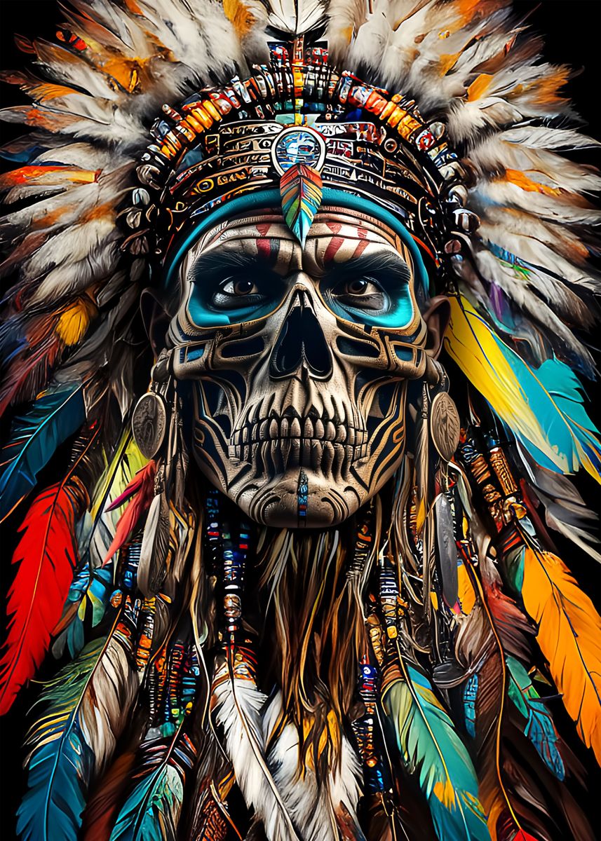 Vintage Indian warrior skull Sticker